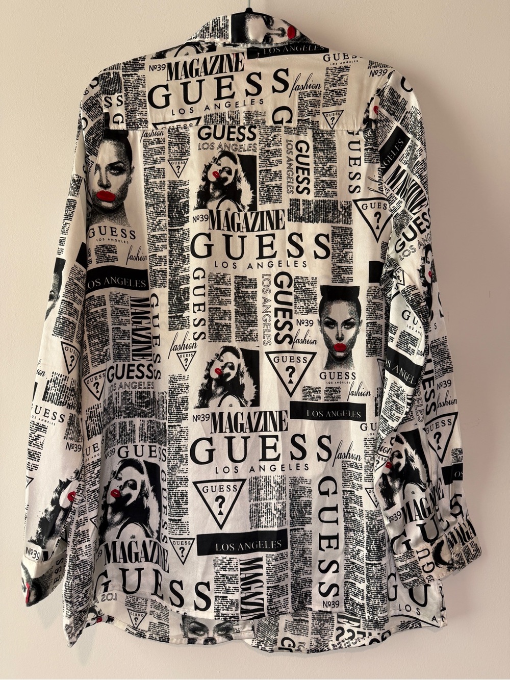 GUESS Women’s Black & White Logo Newspaper Print Button-Up Shirt - Picture 6 of 7